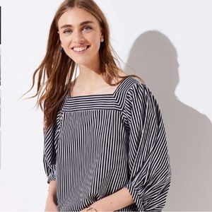 LOFT Striped Square Neck Puffed Sleeve Blouse